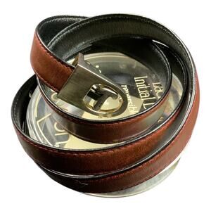 Buxton Reversible Leather Initial “T” Belt Womens OS-36” Black Brown Vintage USA